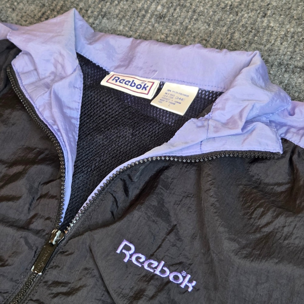 Vintage Reebok Black & Purple Nylon Windbreaker Jacket Size‎ L